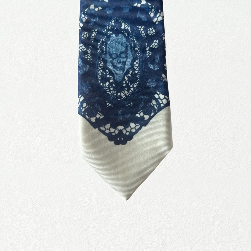 Alexander McQueen Navy and  White Skull  Patterned Tie